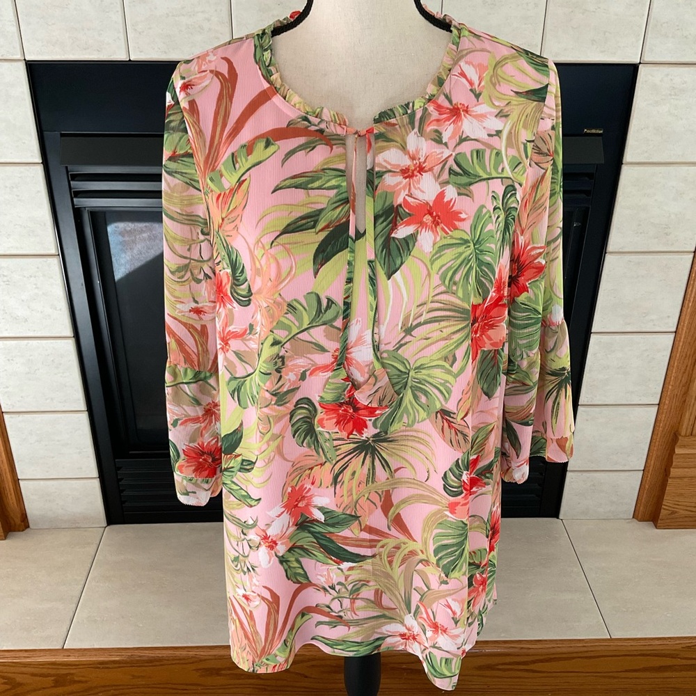 J.Jill Tropical Floral Tunic Top, Lined, Women’s Sz MP